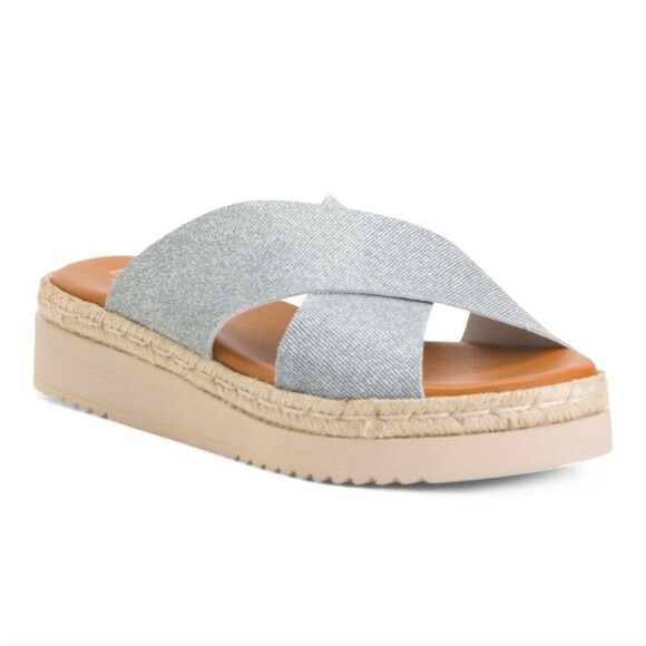 NEW BERTUCHI Mase in Spain. Denim and Leather Cross Band Wedge Sandals. 9.5/40 - Picture 1 of 2